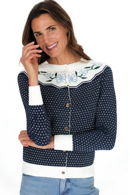 Floral Cardigan in Navy | Duffield Lane