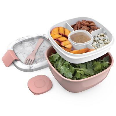 Bentgo Salad Stackable Lunch Container with Large 54oz Bowl, 4-Compartment Tray & Built-In Fork - Blush Marble: Multiple Containers, Light Pink | Target