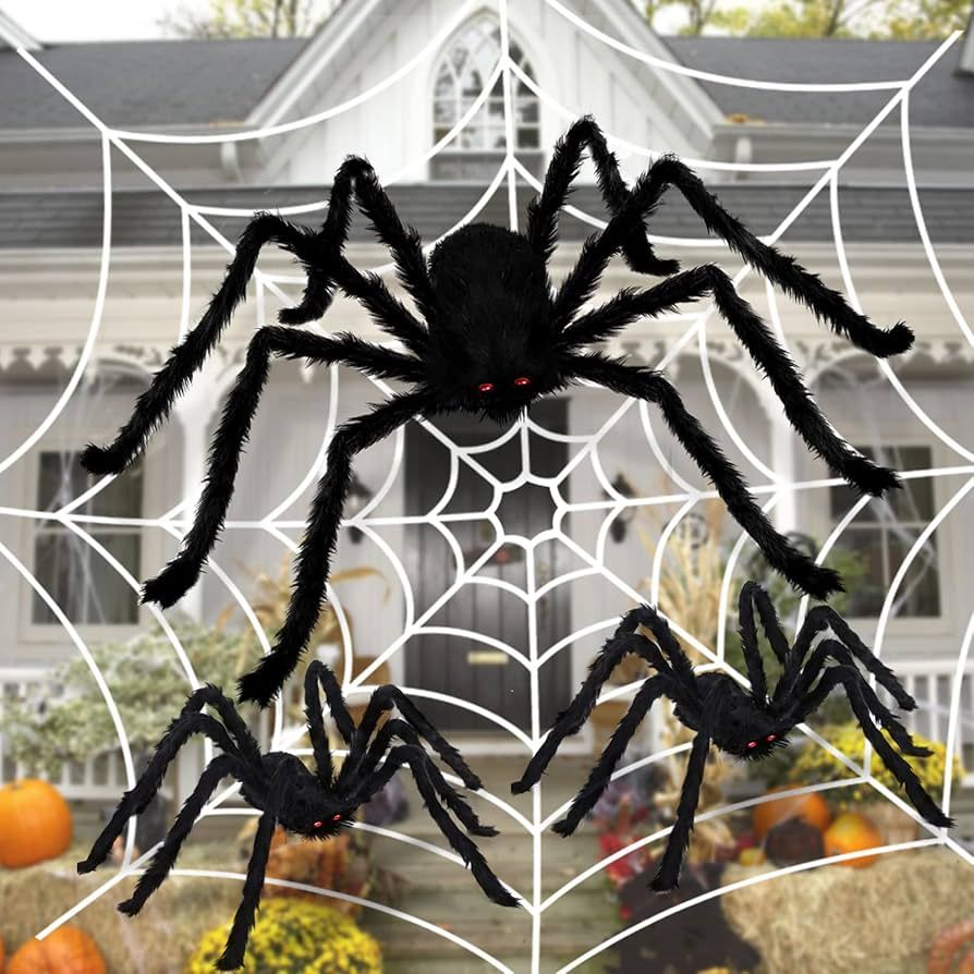 Angelhood Halloween Spider Set Outdoor Indoor Halloween Decoration Large Size Realistic Scary Hai... | Amazon (US)