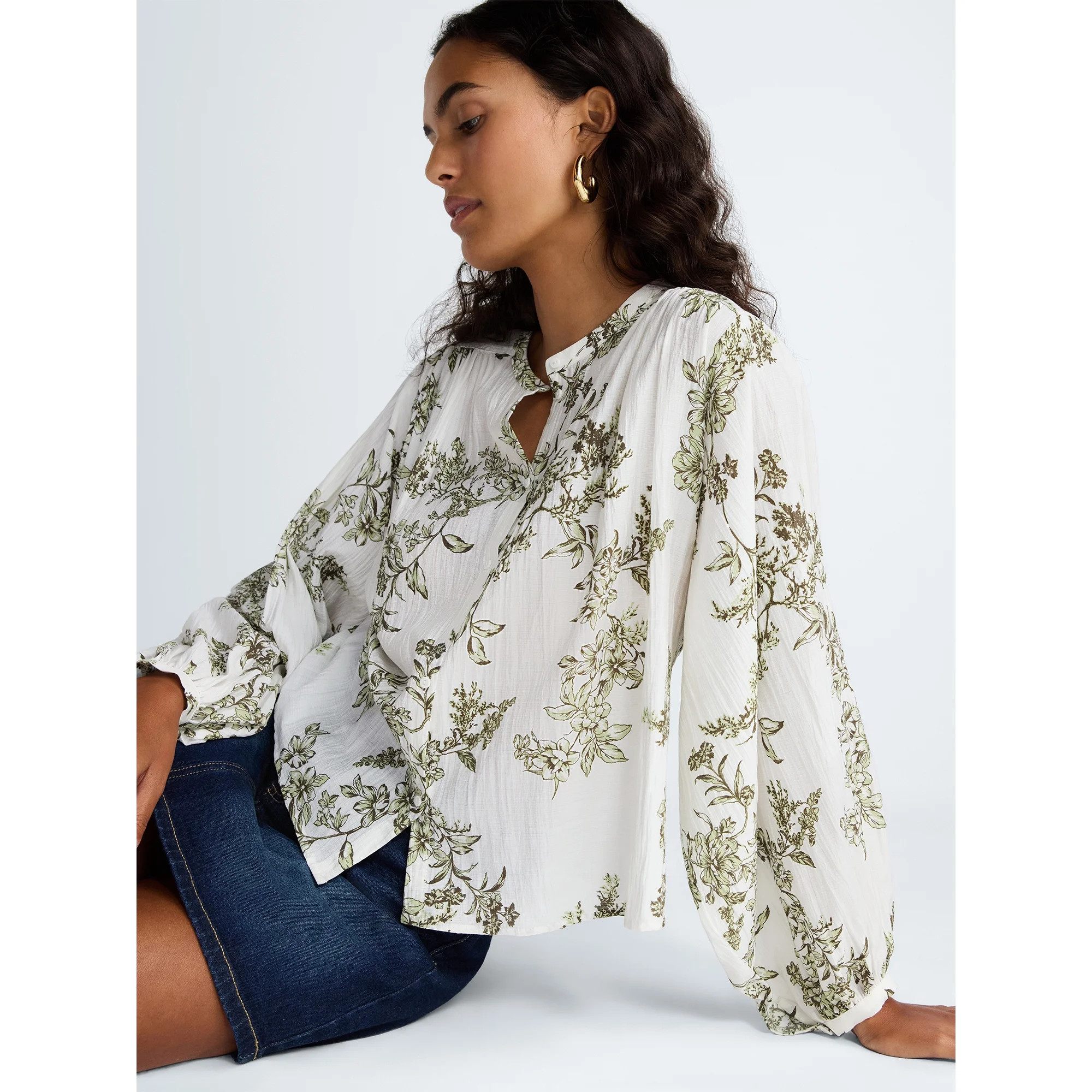Scoop Women’s Blouson Sleeve Shirt, Sizes XS-4X | Walmart (US)