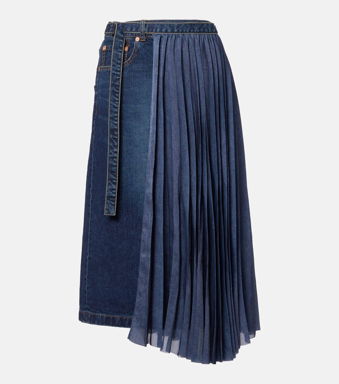 Pleated denim midi skirt | Mytheresa (INTL)