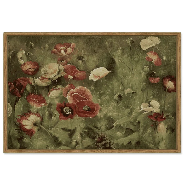 Drsoum Poppy Floral 16x24in Large Vintage Classical Canvas Framed Wall Art Home Decor for Bedroom... | Walmart (US)