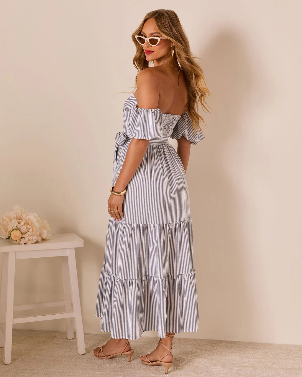 Annah Striped Off The Shoulder Maxi Dress | VICI