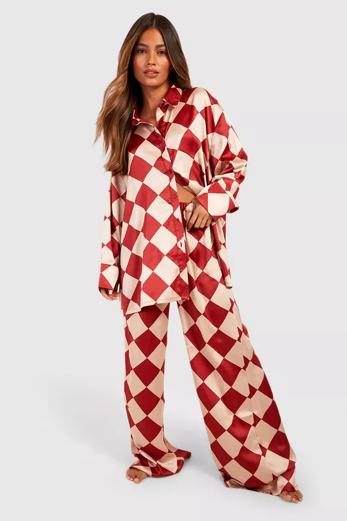 Oversized Checkerboard Print Pj Set | boohoo (US & Canada)