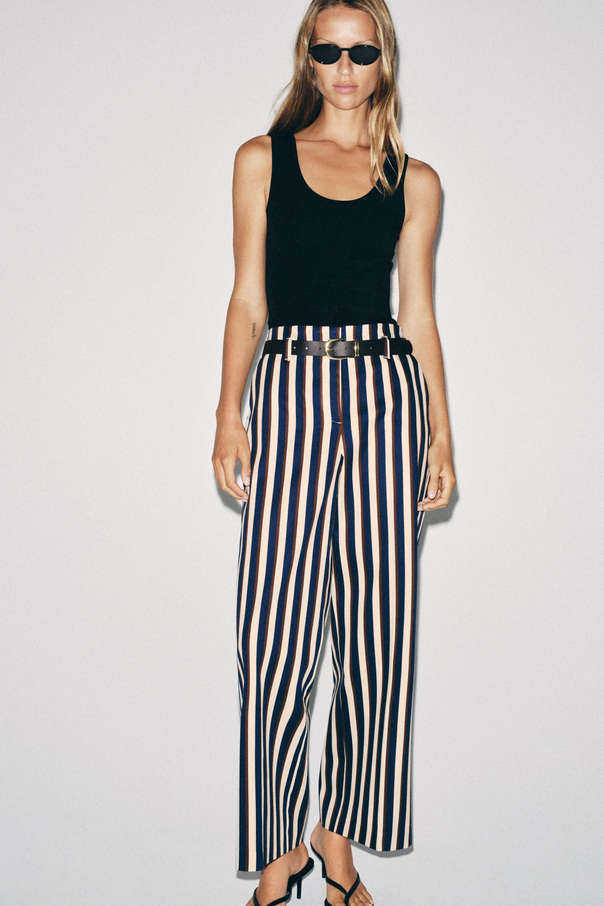 STRIPED BELTED TROUSERS | Zara Canada