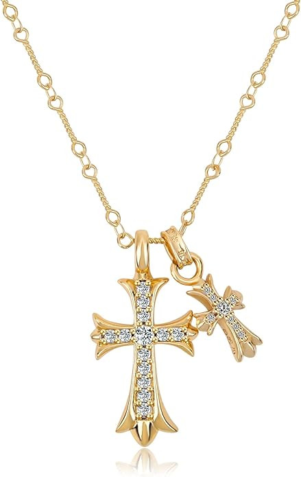 Cross Necklace 14k Gold Plated Double Cross Pendant CZ,Cubic Zirconia Cross Necklaces for Women M... | Amazon (US)