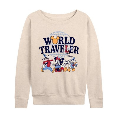 Women's Disney World Traveler Lightweight French Terry Wide Neck Long Sleeve Graphic Shirt - Birch - 2X | Target