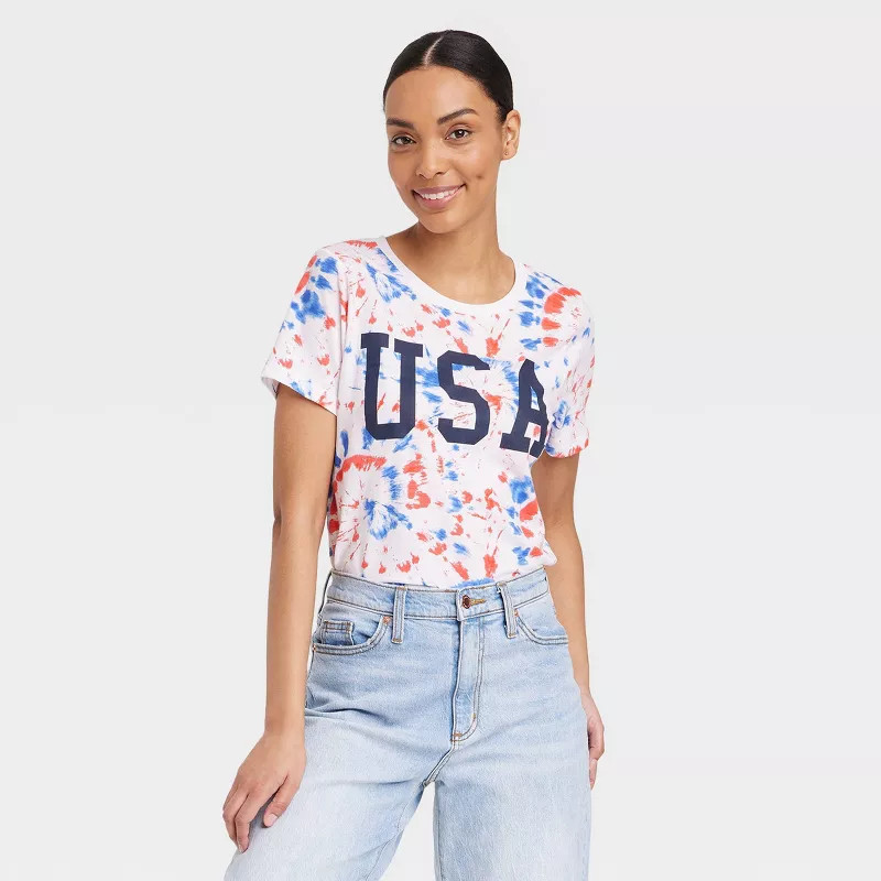 Women's USA Short Sleeve Graphic T-Shirt - White Tie-Dye | Target