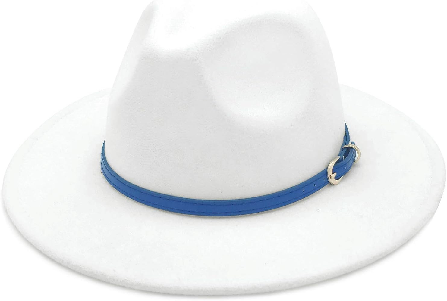 Lisianthus Women White Fedora Wide Brim Panama Hats with Color Belt Buckle | Amazon (US)