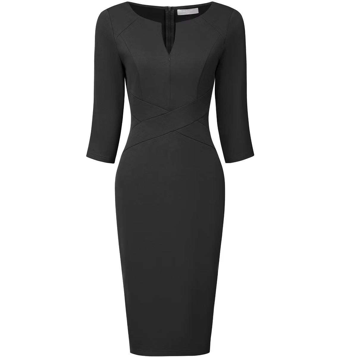 Hobemty Women's Work Neck Zip Front 3/4 Sleeve Knee Length Pencil Dresses | Target