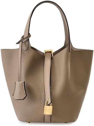 Genuine Leather Bucket Bag for Women Stylish Lock Design Small Satchel Purses Handbags Daily Casu... | Amazon (US)
