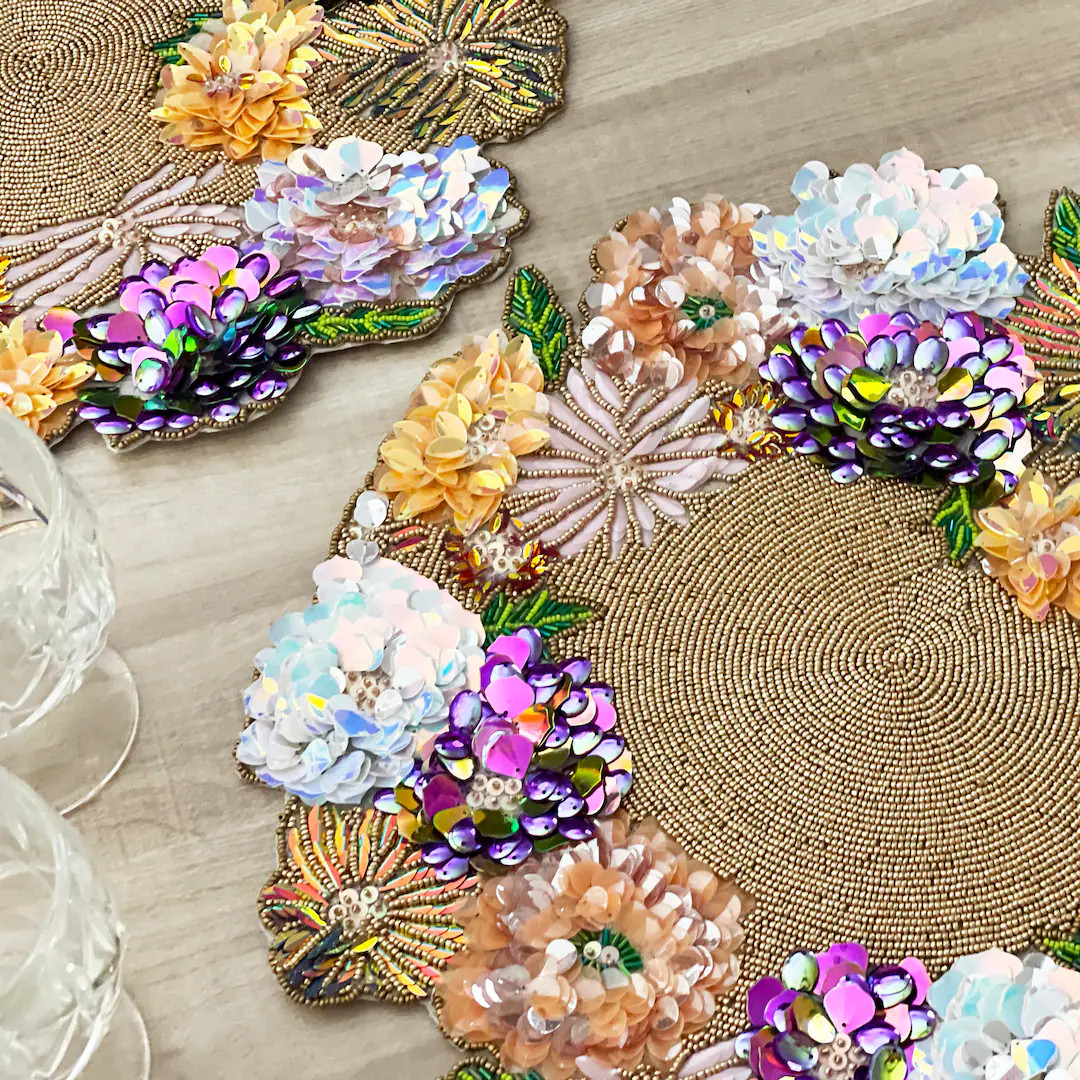 Handmade Placemat, Bead and Sequins Work, 14 Inch, Gifts - Etsy | Etsy (US)