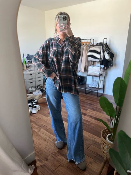 Spring outfits. Spring outfit idea. Casual outfits. Casual outfit idea. Flannel button down. Wide leg baggy jeans. Clogs. Mom outfit.

#LTKSeasonal #LTKfindsunder50 #LTKfindsunder100