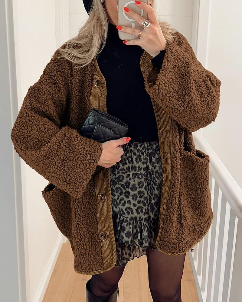 PRETTYGARDEN Women's Warm Winter Coats Casual Long Sleeve Button up Fuzzy Sherpa Fleece Jackets O... | Amazon (US)