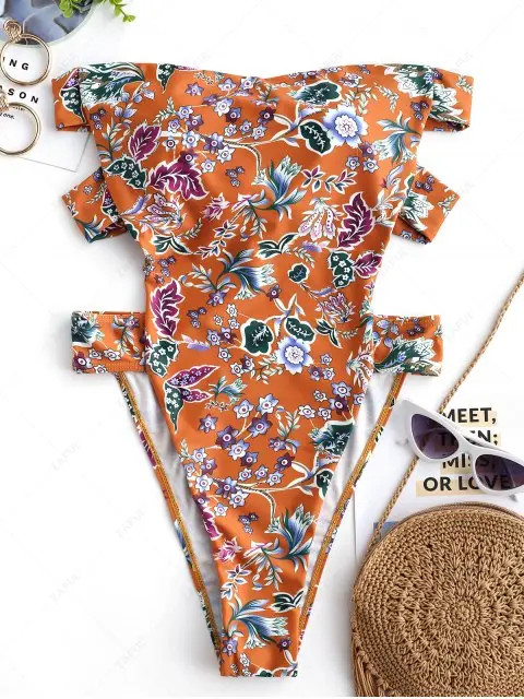 ZAFUL Bohemian Floral High Leg Bandeau Swimsuit - Multi-a L | ZAFUL (Global)