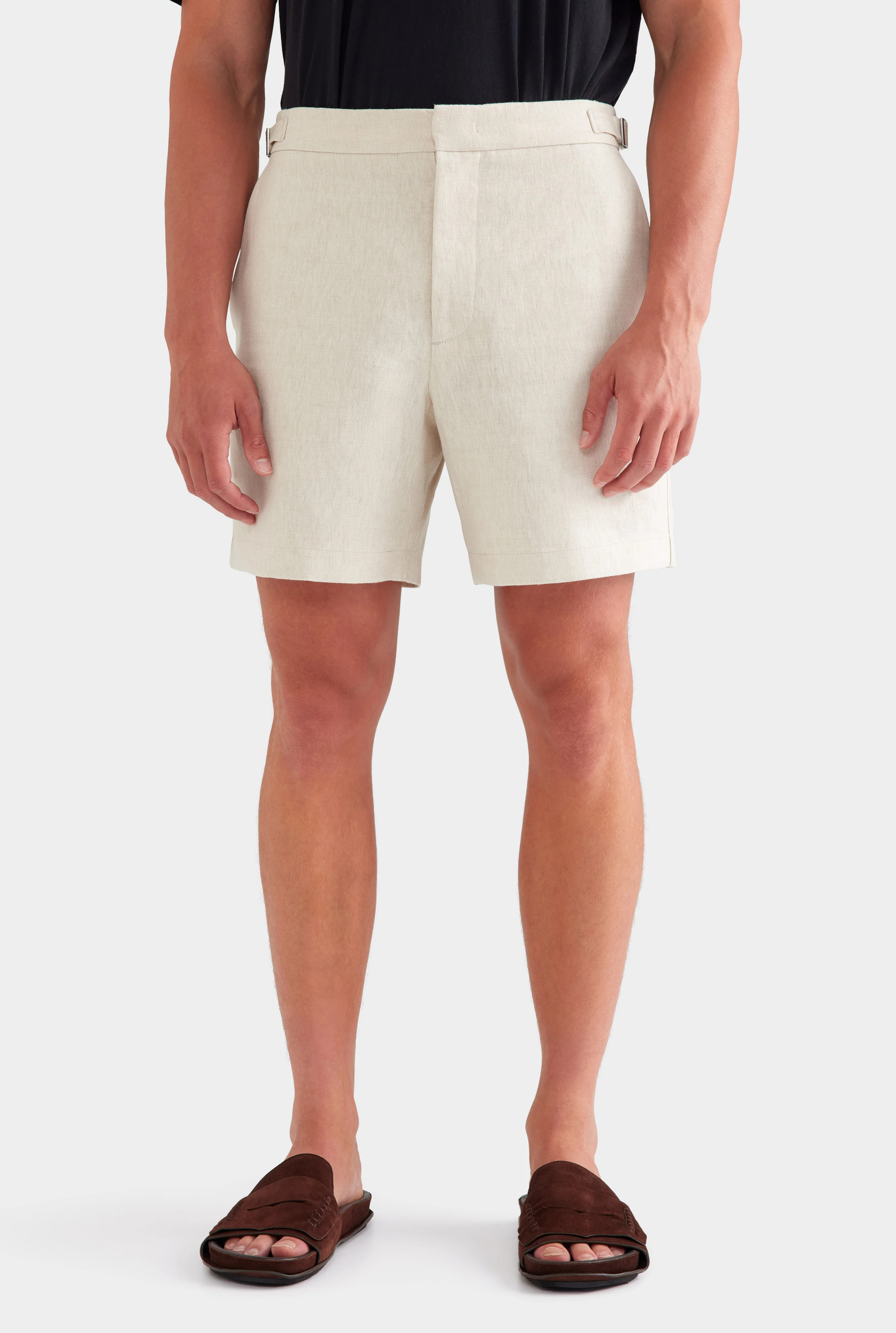 Mens Tailored Linen Side Tab Short Sand | Venroy | Venroy AU