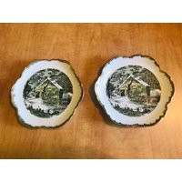 Vintage Currier & Ives Scalloped Gold Trim Plates/Set Of 2/The Old Homestead in Winter/Collectible Plates/Gallery Wall/Home/Cabin Decor | Etsy (US)