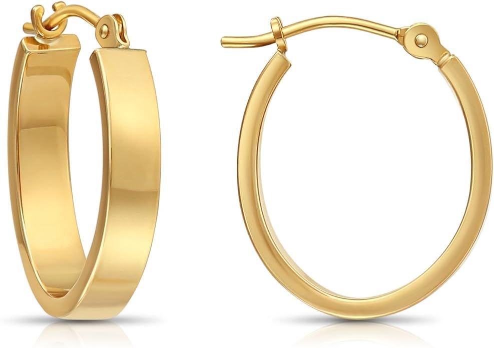 14k Gold Small Oval Flat Hoop Earrings | Amazon (US)