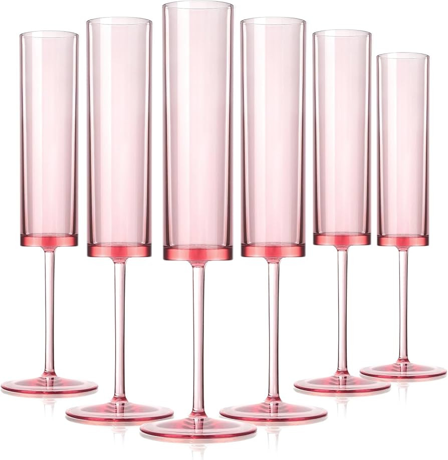 6 Pieces Pink Champagne Flutes 6 OZ Acrylic Square Champagne Glasses Stemmed Coupes Reusable Wedd... | Amazon (US)