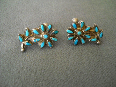 OLD Native American Turquoise Flower Clusters Sterling Silver Screw Bck Earrings  | eBay | eBay US