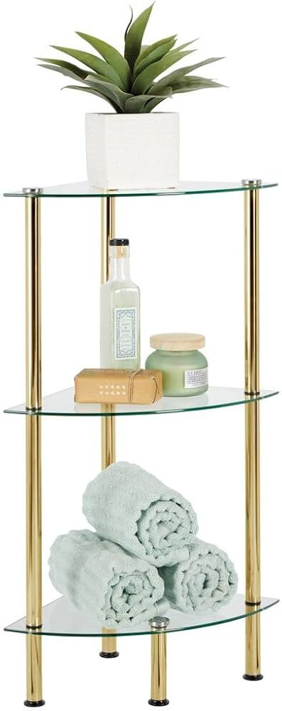 mDesign Home Floor Storage Corner Tower, 3 Tier Open Glass Shelves - Compact Shelving Display Uni... | Amazon (US)