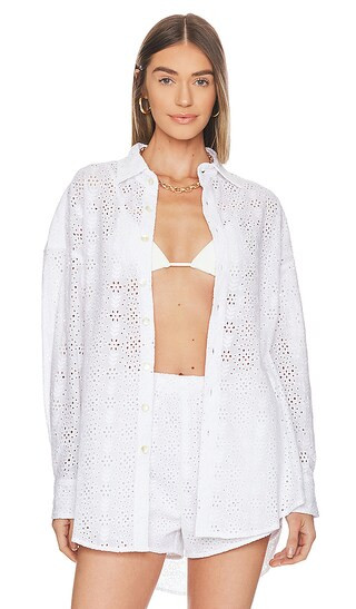 Playa Oversized Shirt Dress in White Eyelet | Revolve Clothing (Global)