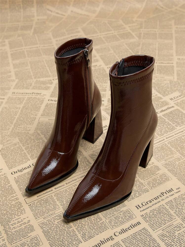 2025 Autumn/Winter New Minimalist Women Black Elegant Boots, Chunky Heel High Heels Pointed Toe S... | SHEIN