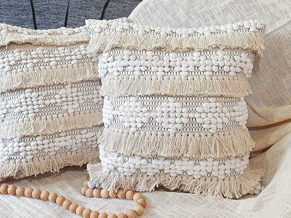 Heavenera Set of 2 Soft Boho Chic Decorative Boho Pillows 18x18 Handmade Farmhouse Bohemian Pillo... | Amazon (US)