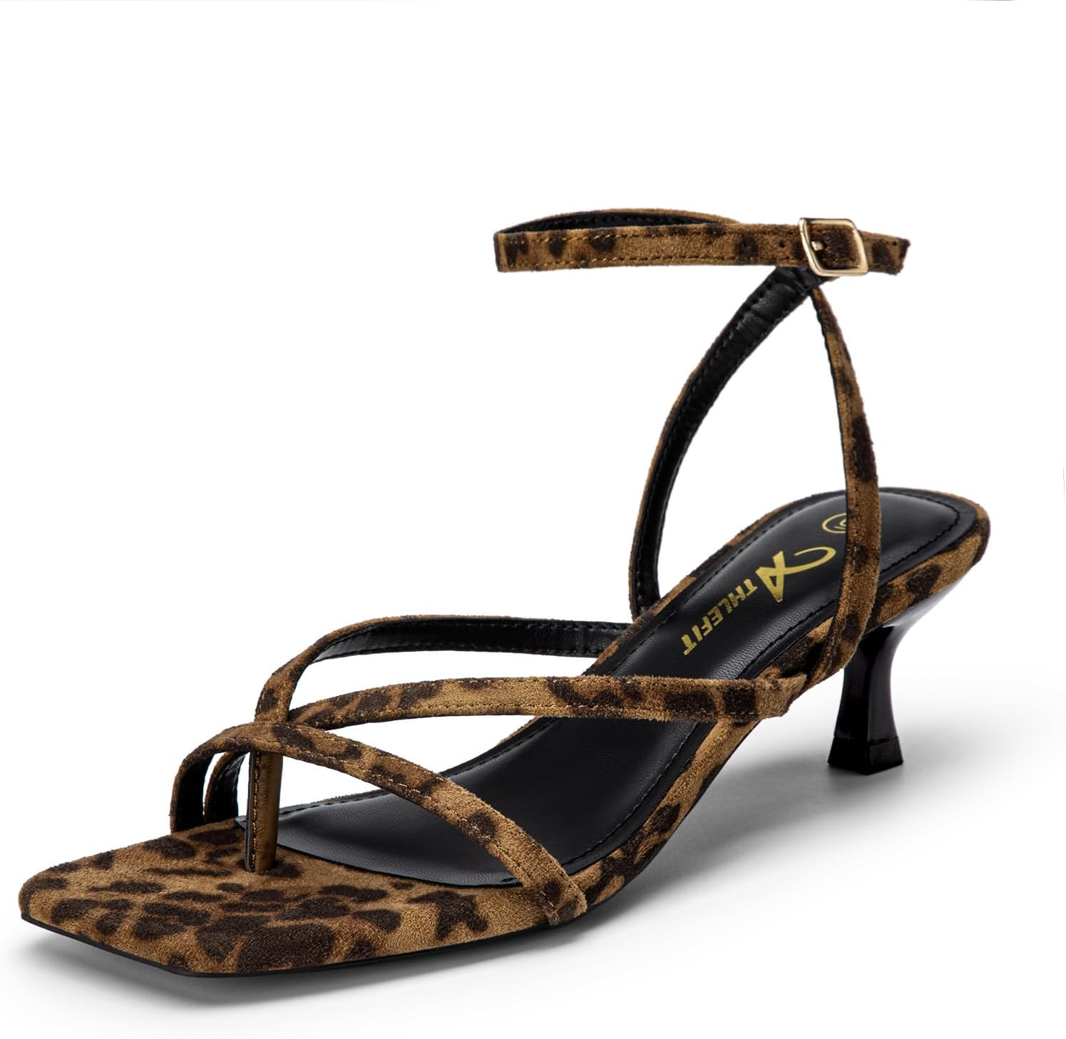 Athlefit Black Kitten Heels for Women Strappy Low Thong Heeled Sandals | Amazon (US)