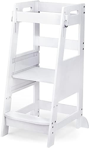 TOETOL Bamboo Toddler Kitchen Step Stool White Helper Standing Tower Height Adjustable with Anti-... | Amazon (US)
