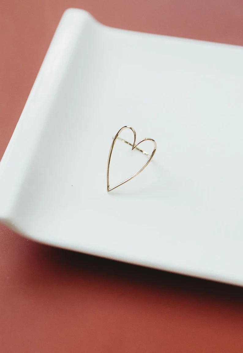18K Gold Plated Open Heart Ring, Gift for Her, Trendy Gold Ring, Minimalist Thin Ring, Simple Rin... | Etsy (US)