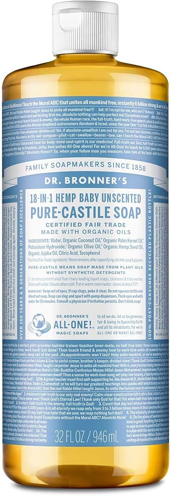 Dr. Bronner's Pure Castile Liquid Soap - Made with Regenerative Organic Certified Oils - 18-in-1 ... | Amazon (US)