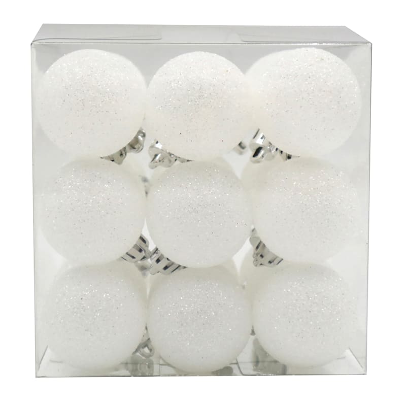 27-Count White Glittered Shatterproof Ornaments, 1.6" | At Home