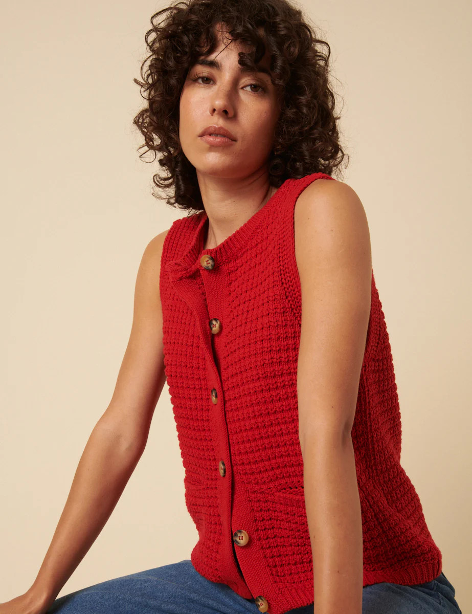 Red Textured Knitted Waistcoat | Nobody's Child