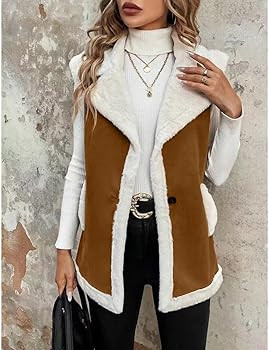 Mywinway Sherpa Vest Womens Fall Winter Faux Fur Suede Leather Vest Jacket Sleeveless Lambswool F... | Amazon (US)