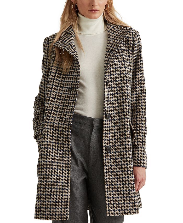 Lauren Ralph Lauren Houndstooth Buckle-Collar Coat, Created for Macy's & Reviews - Coats & Jacket... | Macys (US)