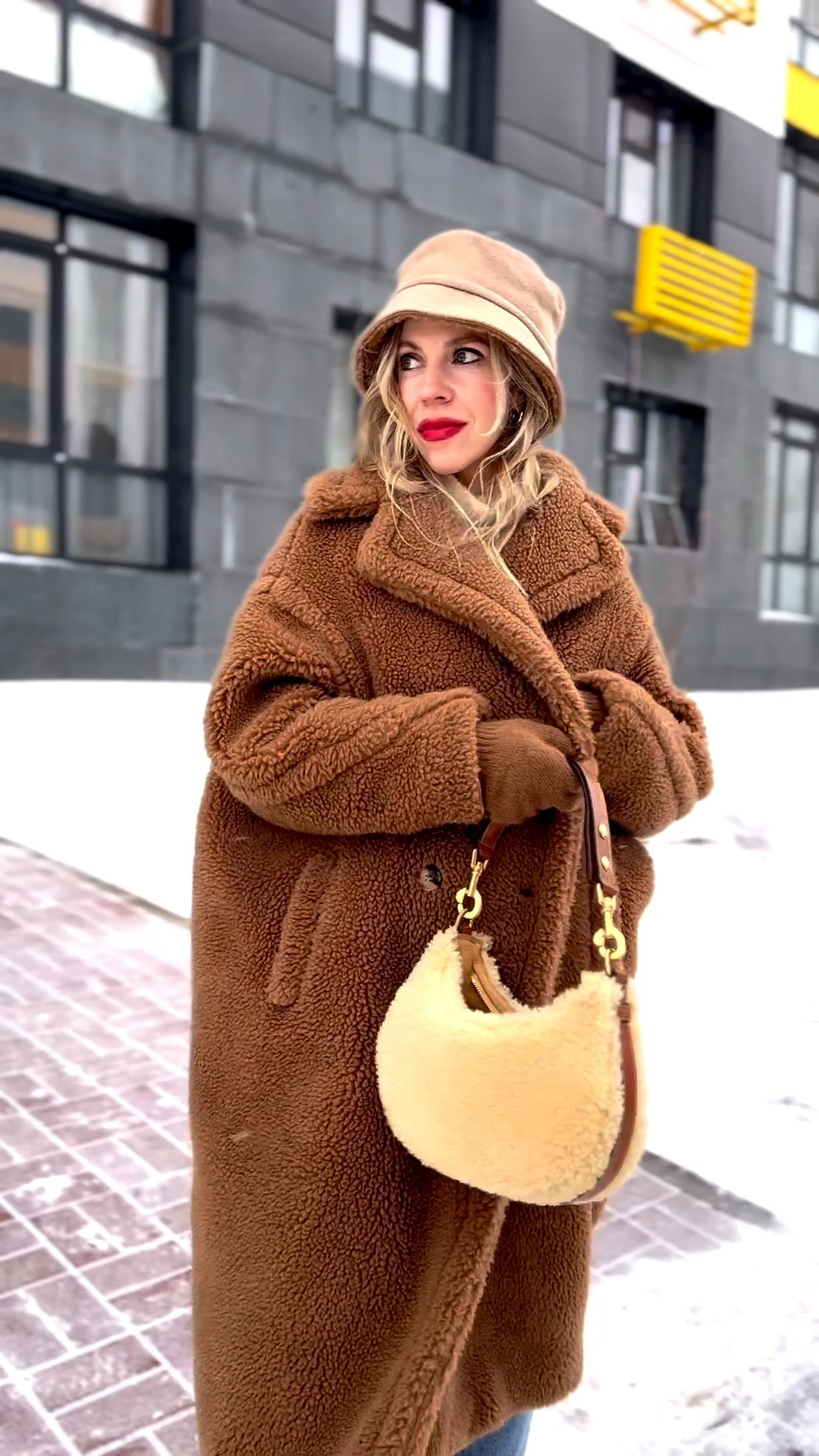 Teddy coat winter outfit, shearling bucket hat, shearling handbag, Ugg ultra mini boots, cozy winter snow day outfit 

#LTKFindsUnder100 #LTKSeasonal #LTKOver40