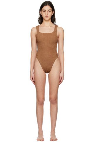 Hunza G - Brown Square Neck One-Piece Swimsuit | SSENSE