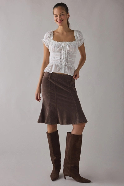 Kimchi Blue Nora Lace Trim Puff Sleeve Button-Up Blouse | Urban Outfitters (US and RoW)