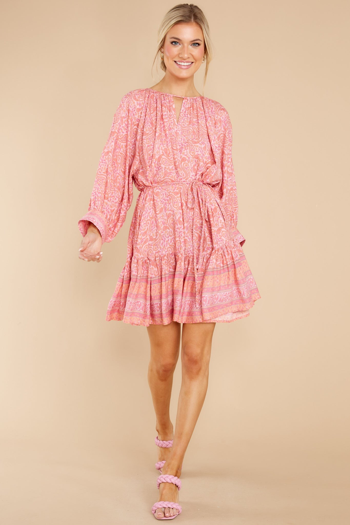 Radiant Beauty Pink Multi Print Dress | Red Dress 