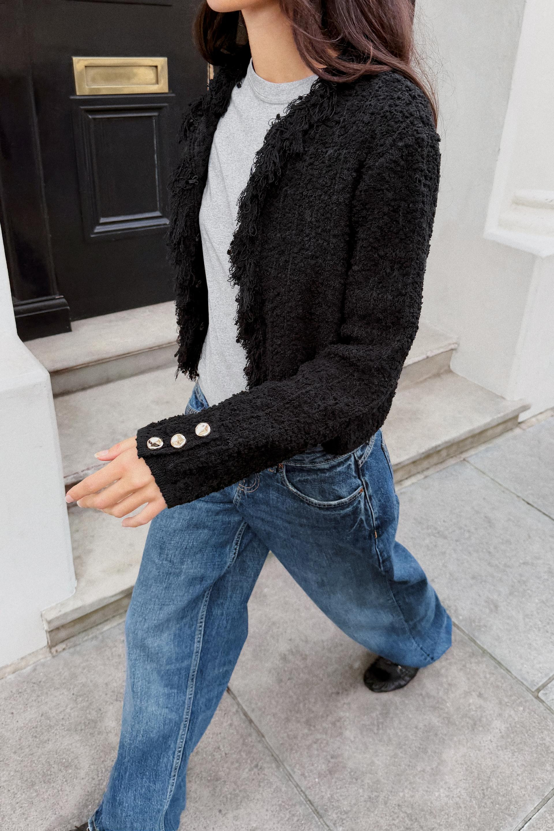 STRUCTURED FRINGED CARDINGAN | Zara US