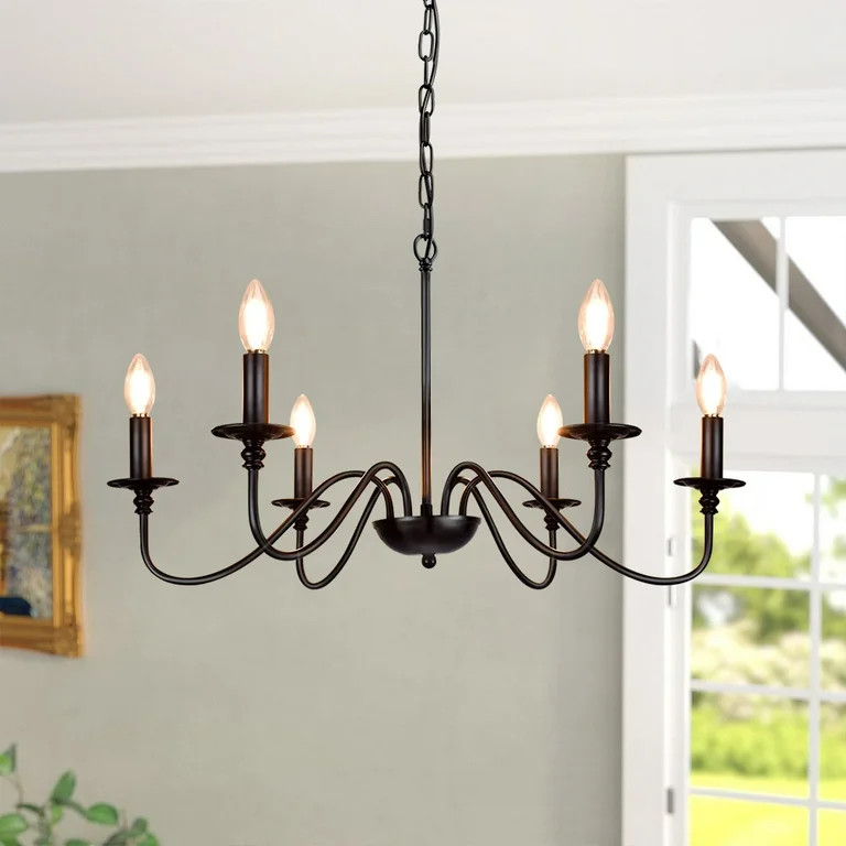 DingLiLighting 6-Light Farmhouse Chandelier, Modern Black Pendant Light for Kitchen Island, Indus... | Walmart (US)