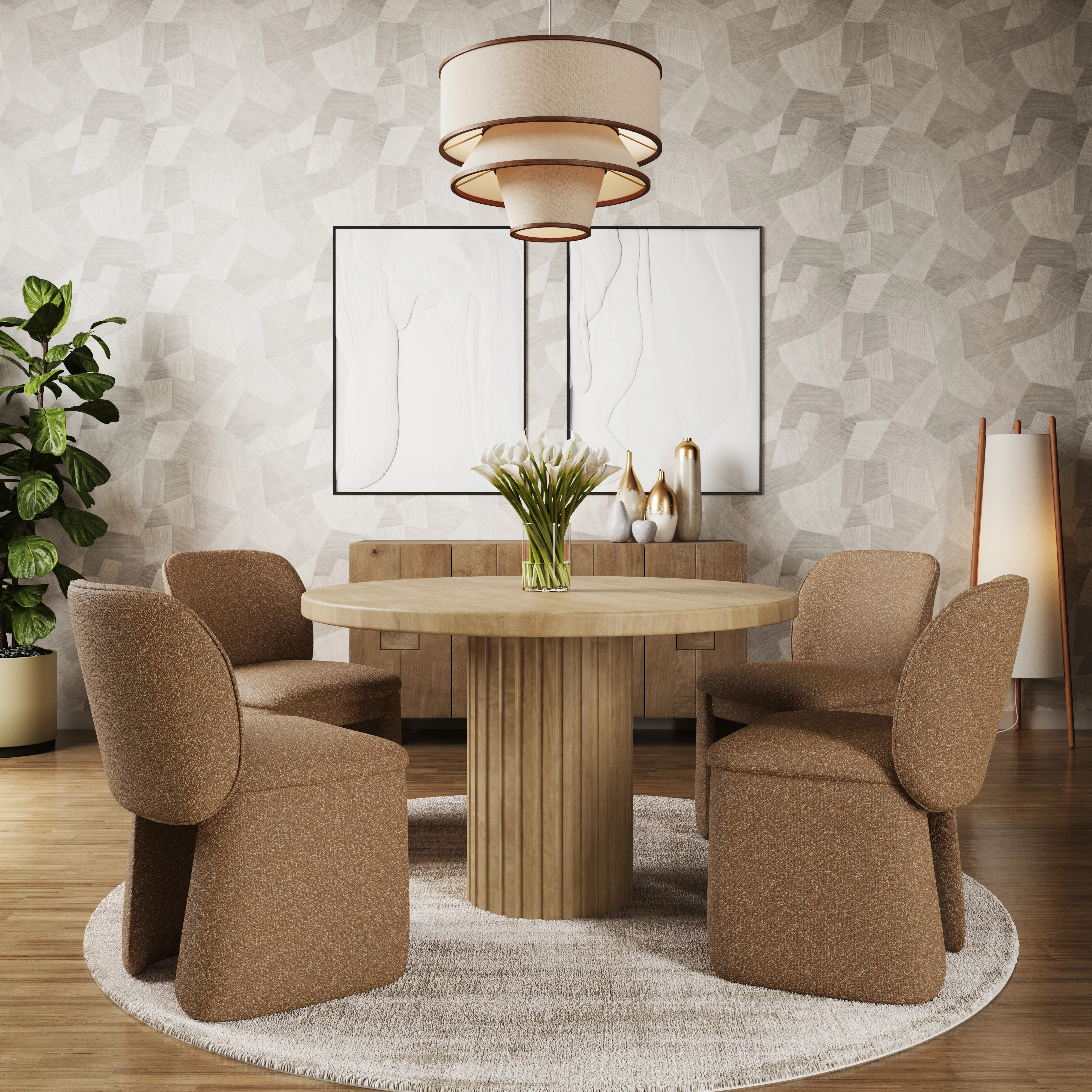 Callasandra Breck Mid-century Modern Five Piece Dining Set With Upholstered Chairs | Wayfair North America
