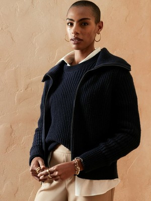 Banana Republic Marled Sweater Jacket For Women Size XS Reg Preppy Navy | eBay US