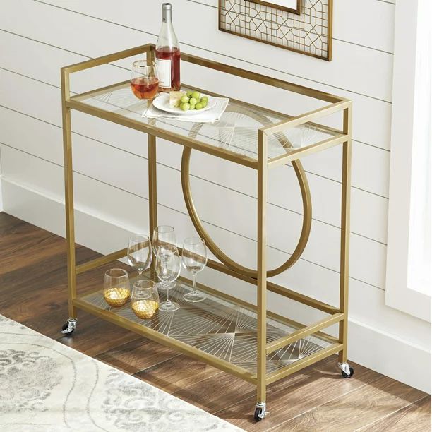 Better Homes & Gardens Nola Mid-Century Metal & Glass Bar Cart, Gold Finish | Walmart (US)
