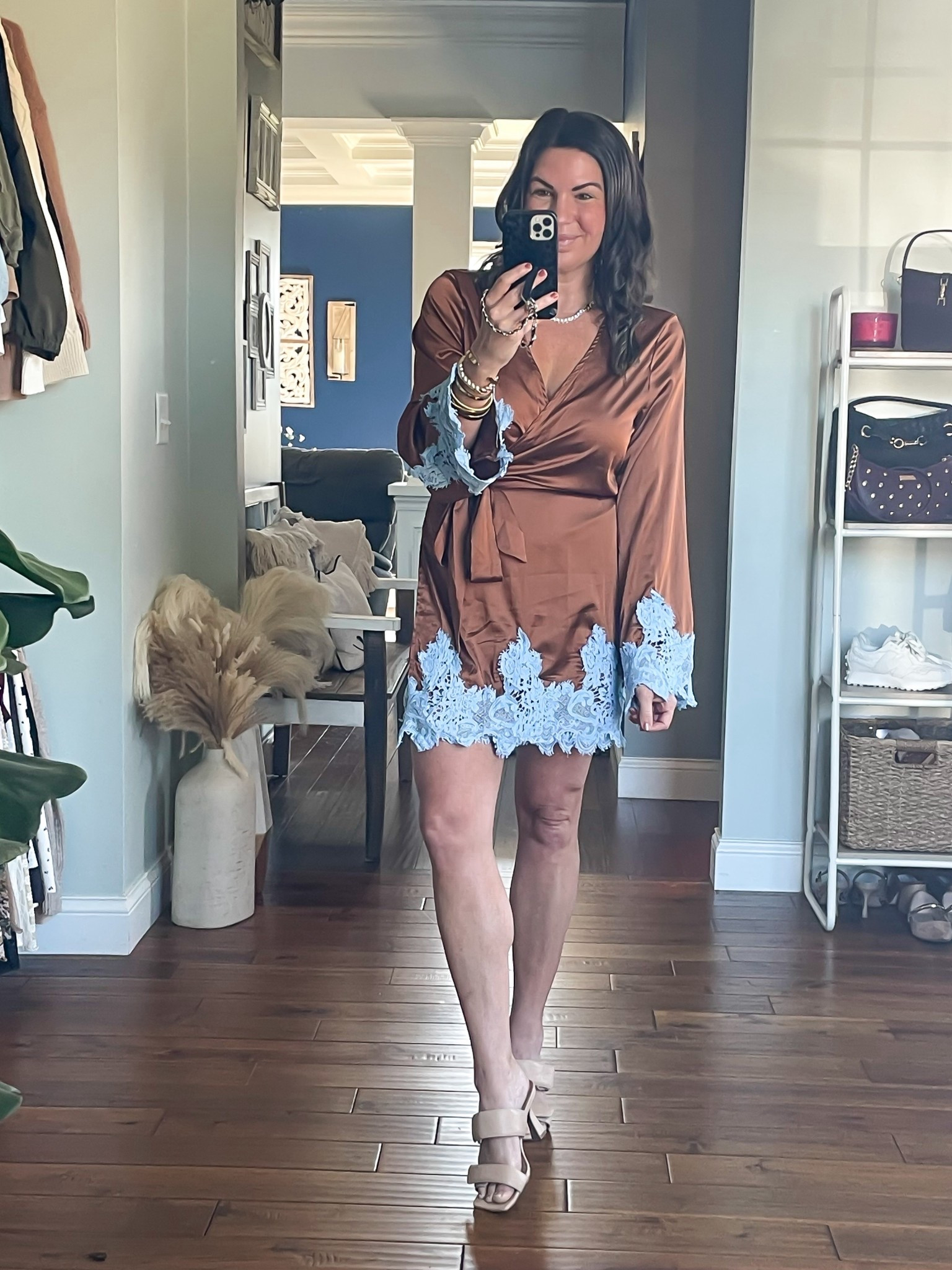 This one is oh so pretty 
Satin + lace wrap dress 
Vacation outfit 
Spring dress
Wedding guest dress 

#LTKWedding #LTKSeasonal #LTKOver40