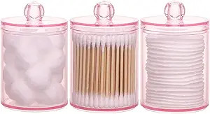 Tbestmax 3 Pack Cotton Swab Ball Pad Holder, 10 Oz Qtip Apothecary Jar Pink Makeup Organizer, Bat... | Amazon (US)