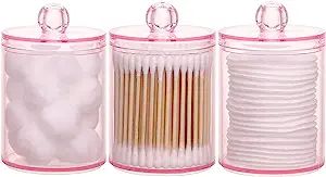 Tbestmax 3 Pack Cotton Swab Ball Pad Holder, 10 Oz Qtip Apothecary Jar Pink Makeup Organizer, Bat... | Amazon (US)