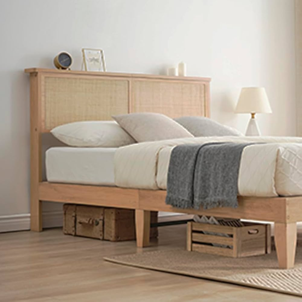 Rattan Bed Frame Full with Natural Rattan Headboard,Bohemian Rattan Full Size Bed Frame with LED ... | Amazon (US)