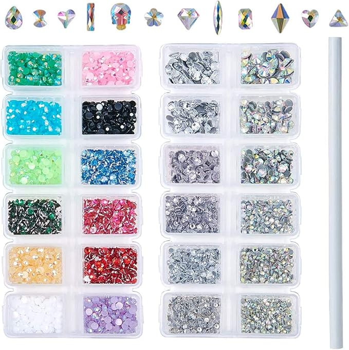 Outuxed 3196pcs Flatback Rhinestones and Nail Gems, AB Crystal Glass Rhinestones and 3D Nail Art ... | Amazon (US)